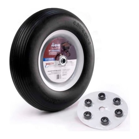 Martin Wheel Martin Wheel 16" Flat Free Wheelbarrow & Cart Wheel 408RBPU32 - 480/400-8 - Universal Hub - 5/8" BB 408RBPU32